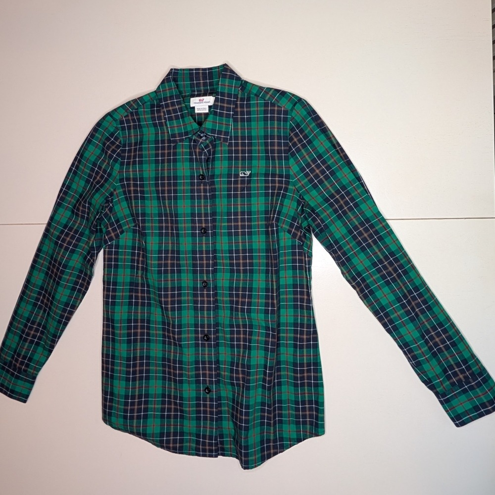Vineyard Vines Plaid‎ Button Down Long Sleeve Shirt Green Womens 0 Christmas
